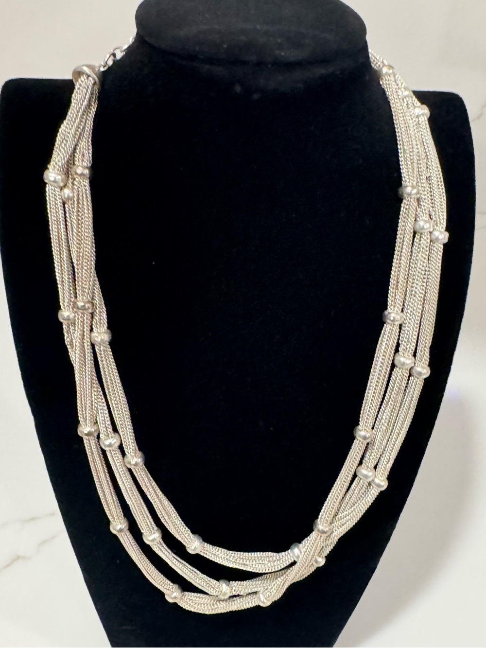 VINTAGE HANDMADE Silver Multi-Strand Necklace with Bead Accents
